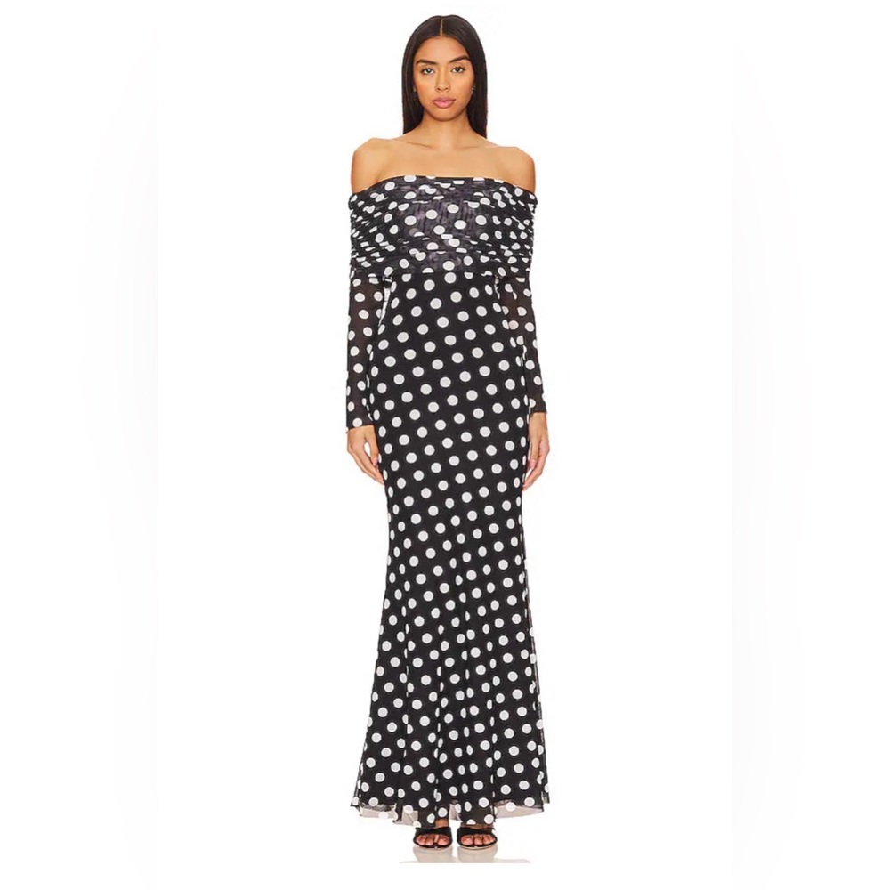 AFRM Black and White Polka Dot Long Sleeve Dress